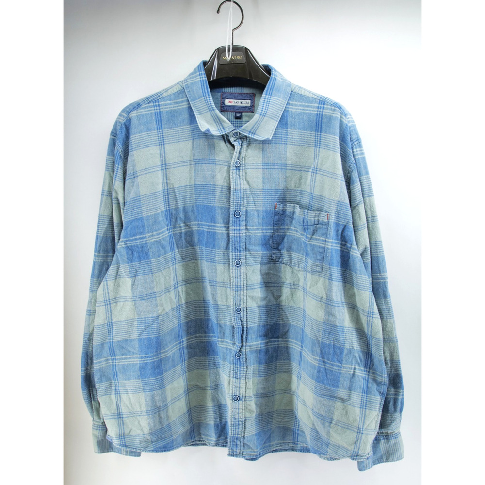 32 Bar Blues Flannel Shirt Men 3XL Plaid Button‎ Up Cotton Teal Gray Lightweight